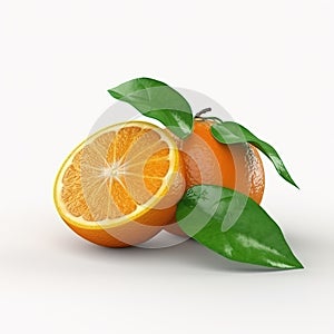 Image of orange fruits with leaf on white background. Food. illustration. Generative AI
