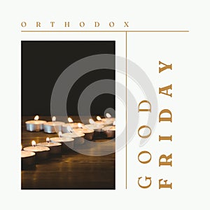 Image of orthodox good friday text over cross of candles