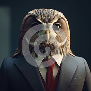 Image of an owl businessman wearing a suit on clean background. Wildlife Animals. Illustration, generative AI