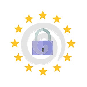 Image of padlock in the circle of stars. EU regulations. Protecting your personal data. GDPR, RGPD. General Data photo