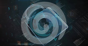 Image of padlock and data processing over security text