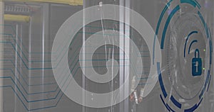 Image of padlock and digital data processing over computer servers