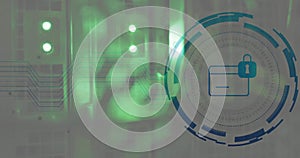 Image of padlock and digital data processing over computer servers