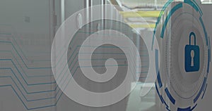 Image of padlock and digital data processing over computer servers