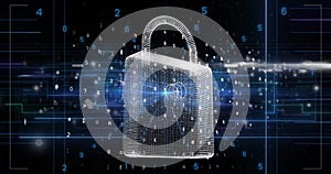 Image of padlock and digital data processing over computer servers
