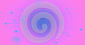 Image of padlock icon and network of connections over pink background