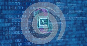 Image of padlock icon over binary coding data processing