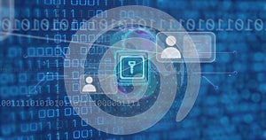 Image of padlock icon over binary coding data processing