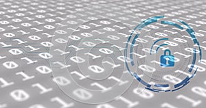Image of padlock icon over data processing on white background