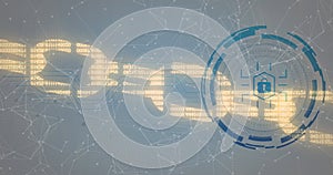 Image of padlock over data processing on black background