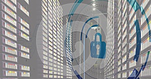 Image of padlock over data processing and server room