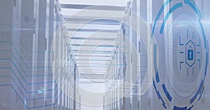 Image of padlock over data processing and server room