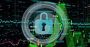 Image of padlock and scope scanning over data processing