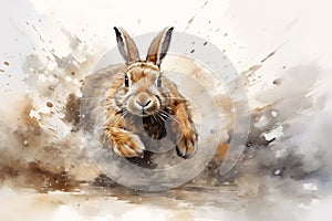 Image of painting brown rabbit running. Wildlife Animals