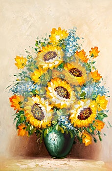 Farbistý slnečnica v olej maľovanie 