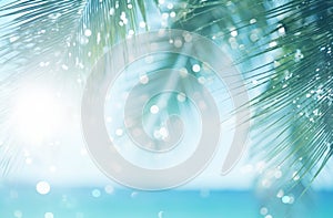 image of palm leaf on a beach backdrop with blurring