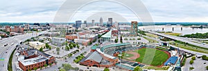Panorama Louisville Kentucky aerial with highway system and Louisville Slugger Field aerial photo