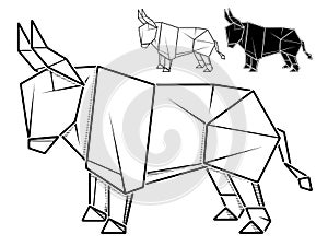 Image of paper bull origami contour drawing by line.