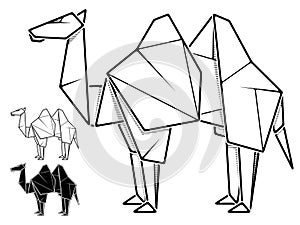 Image of paper camel origami contour drawing by line.