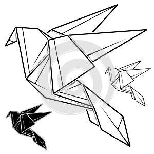 Image of paper dove origami contour drawing by line.