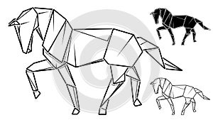 Image of paper horse origami contour drawing by line.