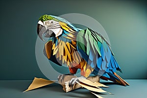 Image of paper origami art. Handmade paper macaw parrot. Birds. wildlife. Animals. illustration, generative AI