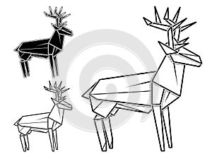 Image of paper origami of deer contour drawing by line.