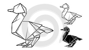 Image of paper origami of duck contour drawing by line.