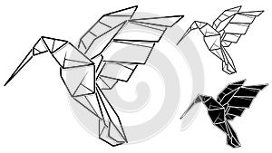 Image of paper origami of humming bird colibri contour drawing by line.