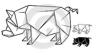 Image of paper pig origami contour drawing by line.