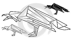 Image of paper raven origami contour drawing by line