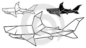 Image of paper shark origami contour drawing by line.