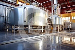 image of pasteurization tank with its shadow on factory floor