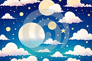 Pattern with moon and clouds and stars. made with Generative AI photo