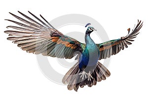 Image of peacock on a white background. Bird. Animals. Illustration, generative AI