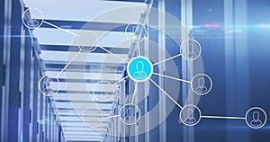 Image of people icons and data processing over computer servers