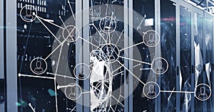 Image of people icons and data processing over computer servers