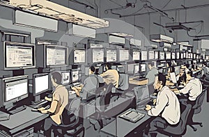 An image of people working in a messy office by Victor