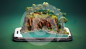 Image of phone with 3d model of travel destination