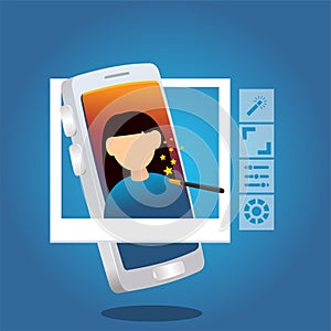 Image or photo editor apps.  photo editing instruments for a social network in a smartphone application. 3d concept vector illustr