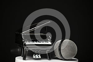 Image of piano microphone dark background