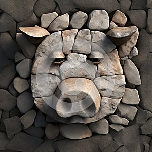 Image of a pig face made with various stones gathered together. Farm animals. Illustration, Generative AI