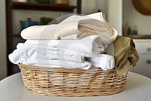 image of a pile of neatly folded towels on a laundry basket