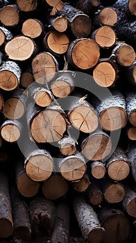 Image Pile of wood logs, trunks prepared for winter warmth