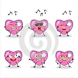 An image of pink broken heart love dancer cartoon character enjoying the music