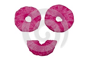 Image of pink with smiley smiley face on white background.