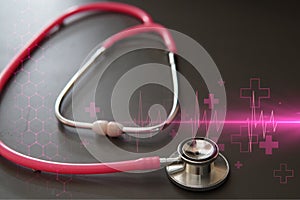 Image of pink stethoscope and heartbeat pulse. medical and healthcare diagnostic concept. Breast cancer awareness, Obstetrician-