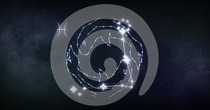 Image of pisces sign with stars on black background photo