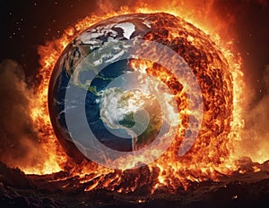 image of planet earth exploding in flames.