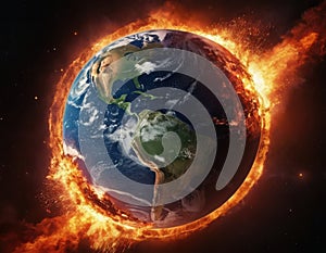image of planet earth exploding in flames.
